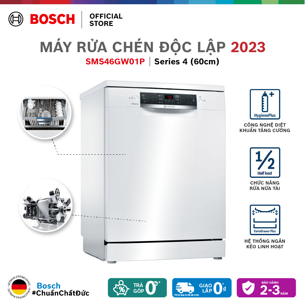 Máy rửa chén độc lập Bosch SMS46GW01P Series 4