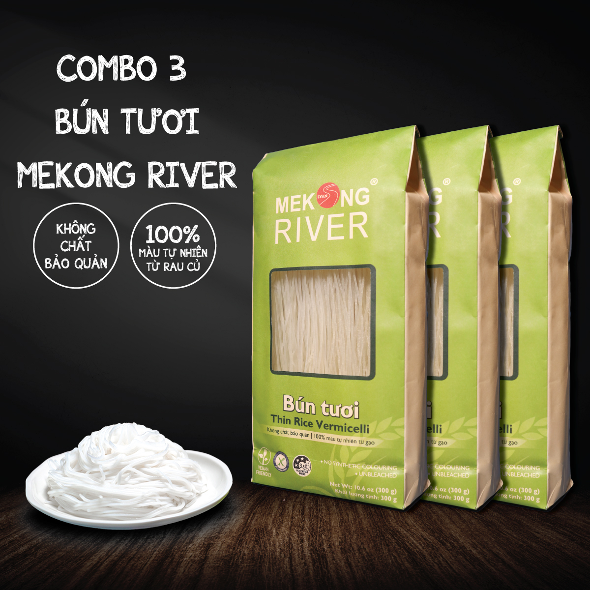 Combo 3 túi Bún Tươi MeKong River thích hợp eatclean giảm cân healthy