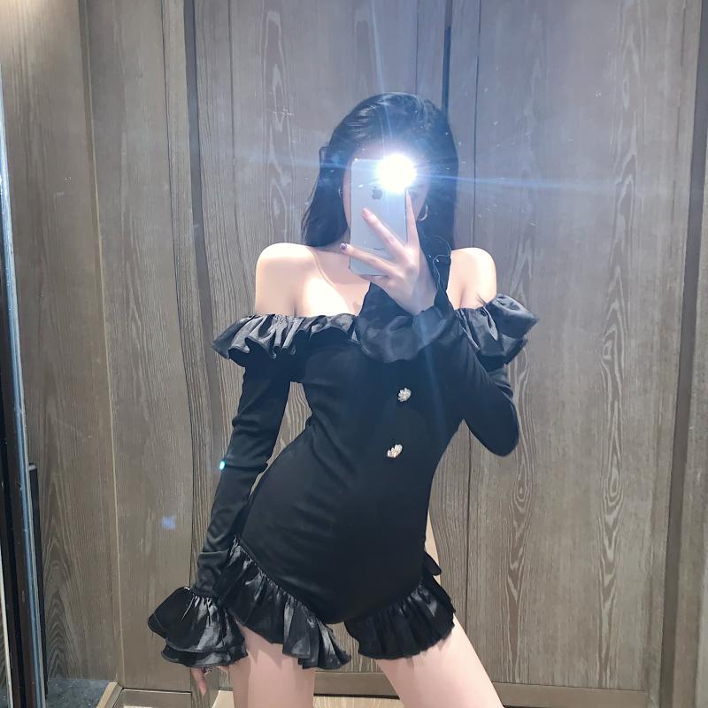 Váy jum tay dài khuy Jenny cao cấp đen