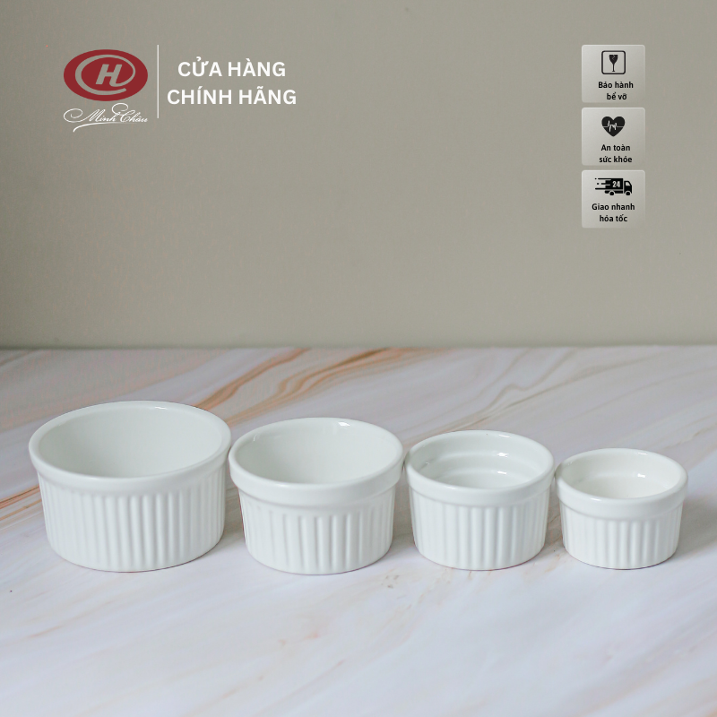 Khay Nướng Bánh Ramekin Sứ Trắng Trơn