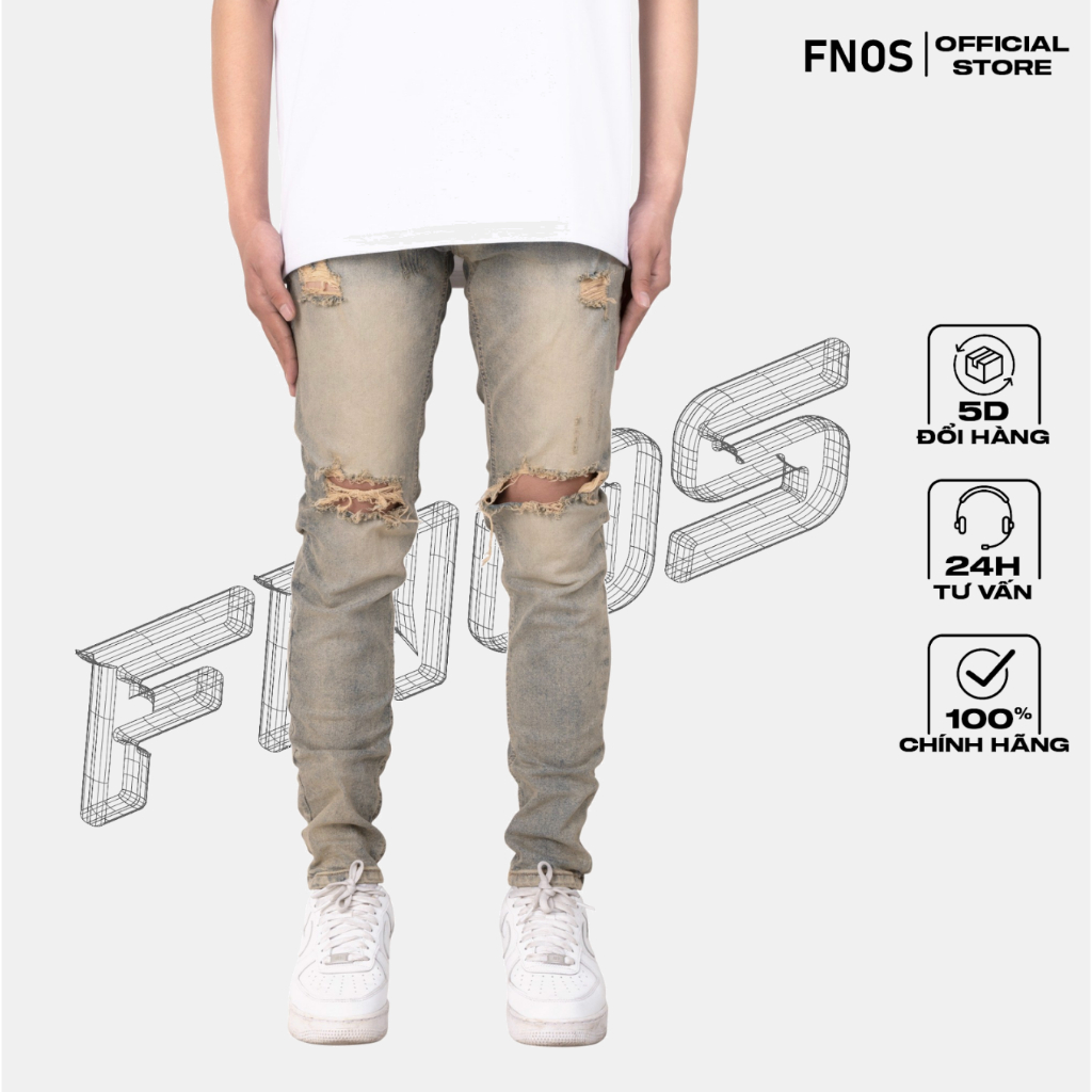 Quần Skinny Jeans Nam FNOS Streetwear Màu Xanh Vintaged Wash NZ29