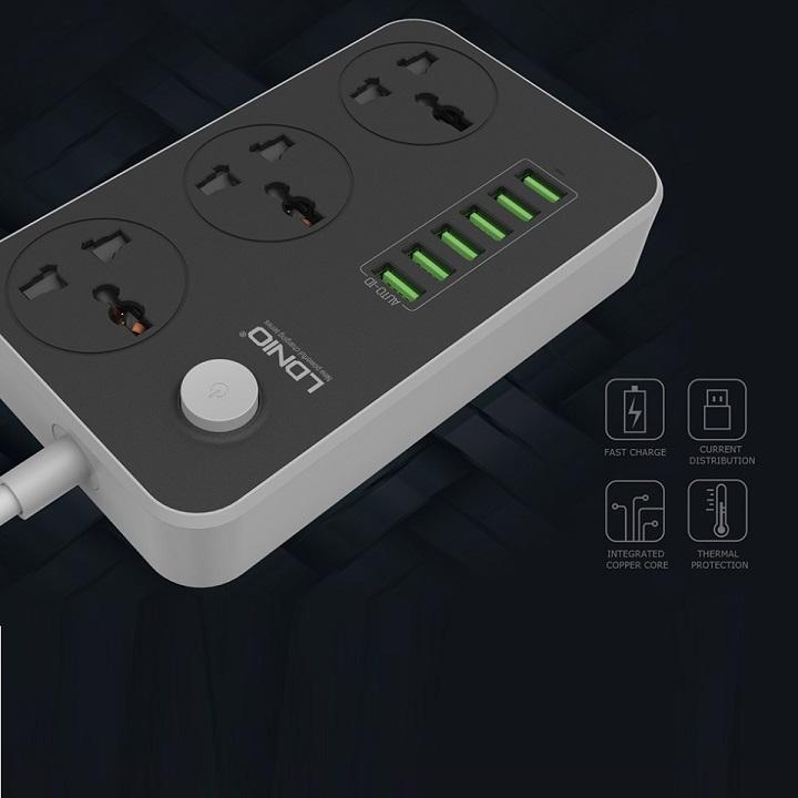 Ổ cắm điện thông minh kèm 6 cổng sạc cao cấp LDNIO - SC 3604 Dây dài 2m - Ổ cắm điện LDNIO