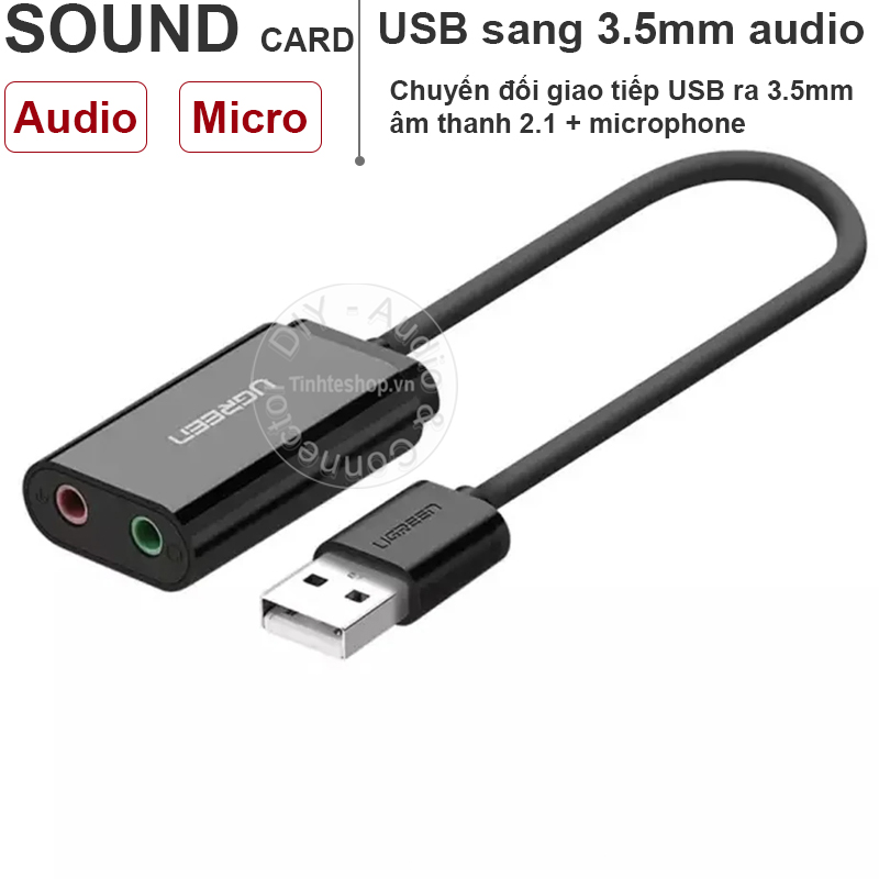 Cạc âm thanh cắm cổng usb - usb sound card 3.5mm audio và microphone ugreen us205 30143