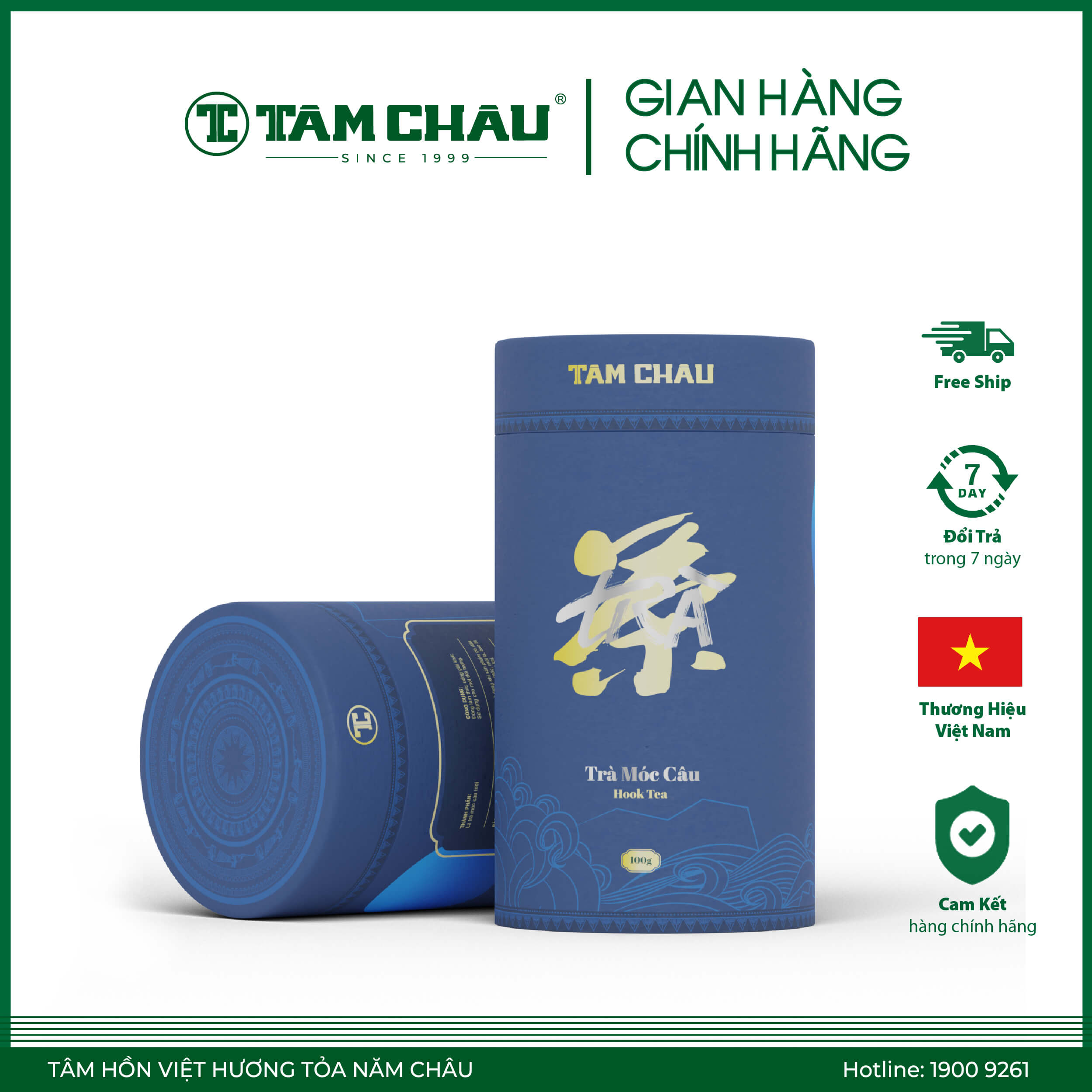 Trà xanh móc câu lon giấy xanh 100g cao cấp
