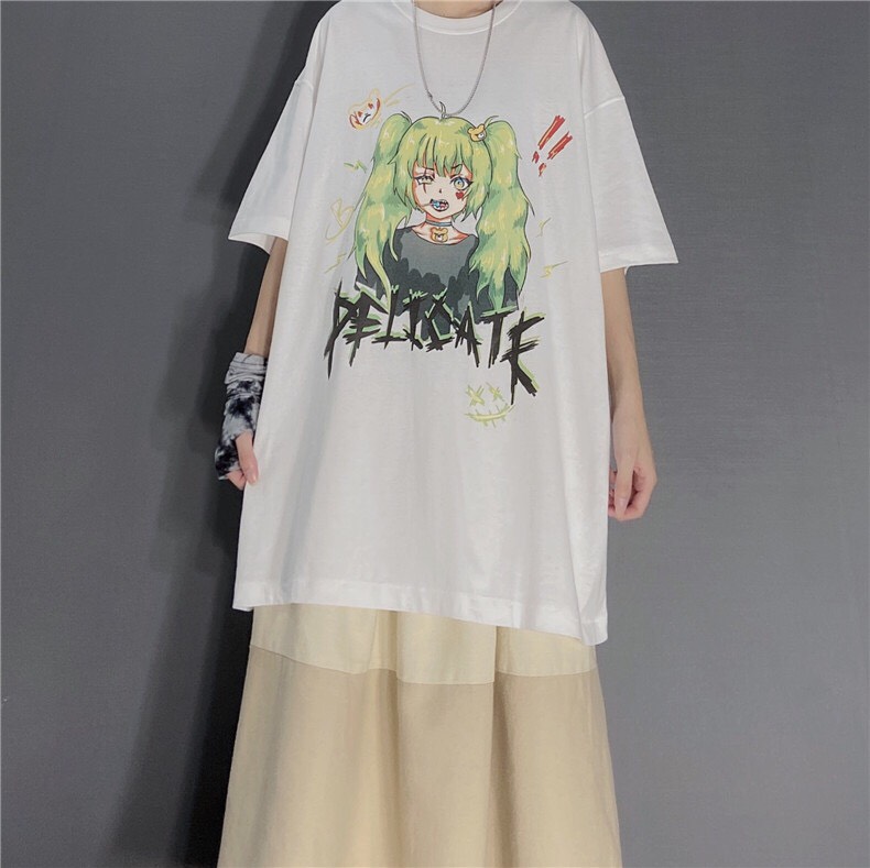 [Có ảnh thật] Áo thun tay lỡ form rộng unisex in hình anime