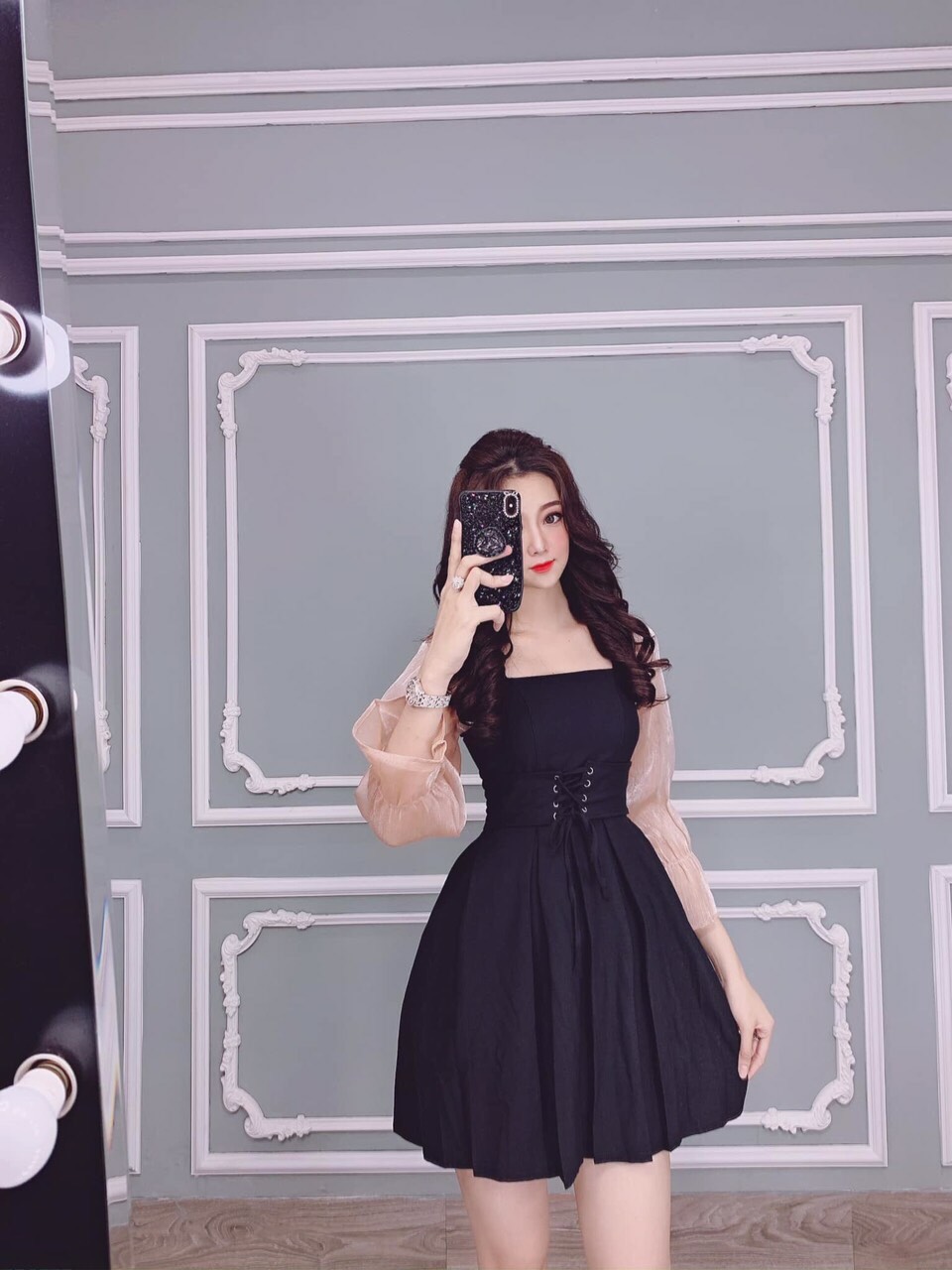 Đầm voan tay lưới phối đan dây bụng siêu xinh TTSA0174