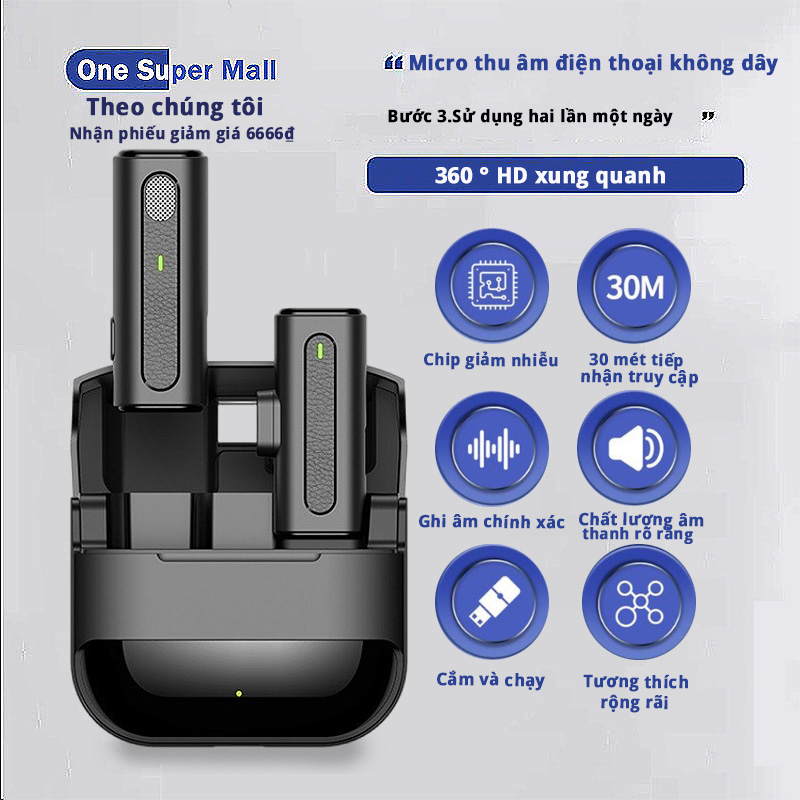Micro thu âm điện thoại không dây, micro cài áo thu âm mini chính hãng, mic livestream chuyên nghiệp