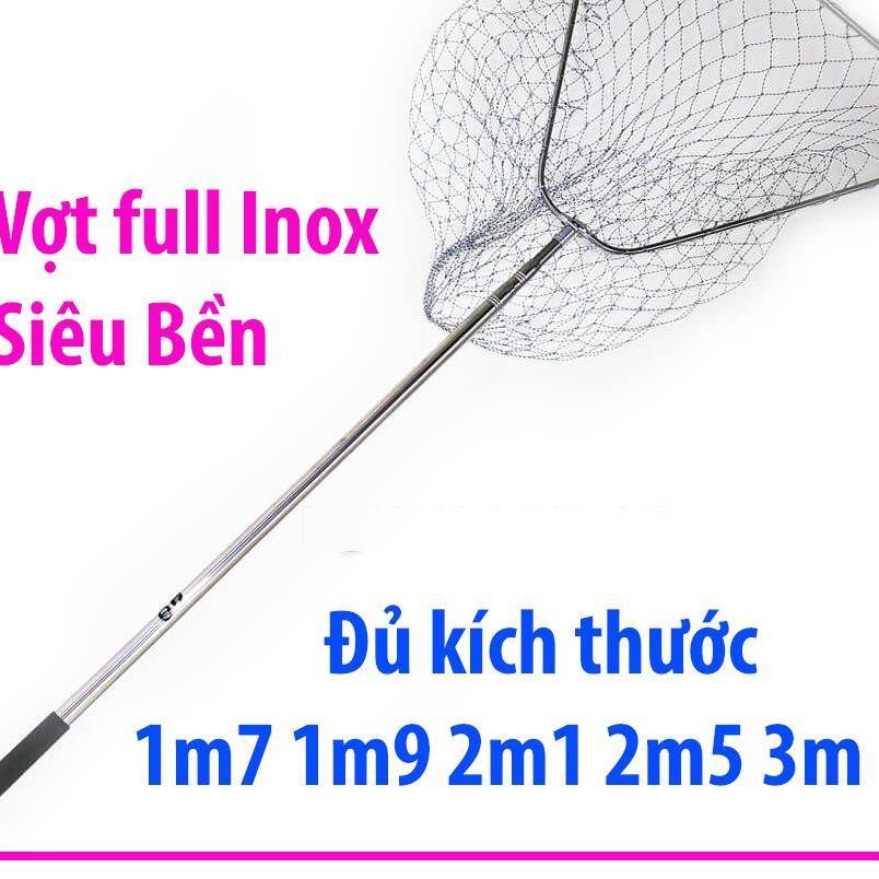 Vot vot ca Inox Vành tam giác đủ size - 1m7, 1m9, 2m1, 2m5,3m0 - vợt cá inox, vợt cá gấp gọn, vợt cá tam giác - Cần Câu Tuân Béo