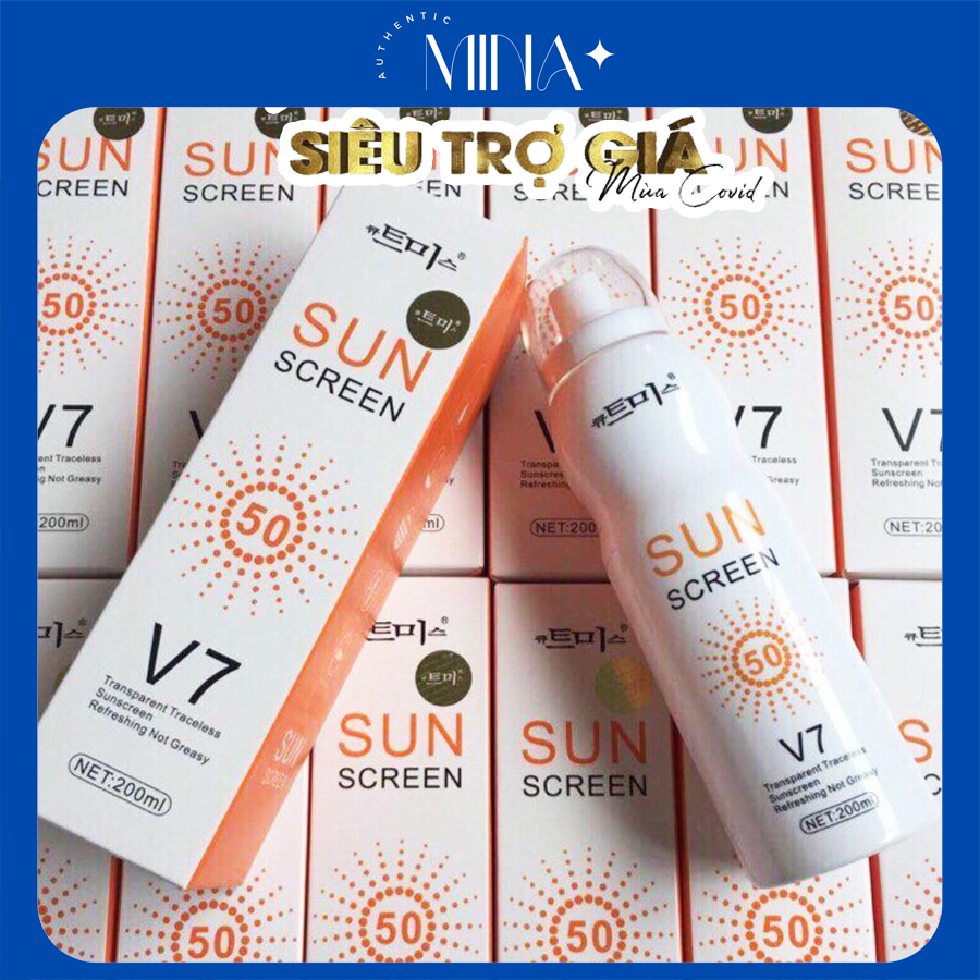 Xịt chống nắng trắng da Sun Screen V7 chai 200ml nâng tone chống nước không bết dính SPF50+
