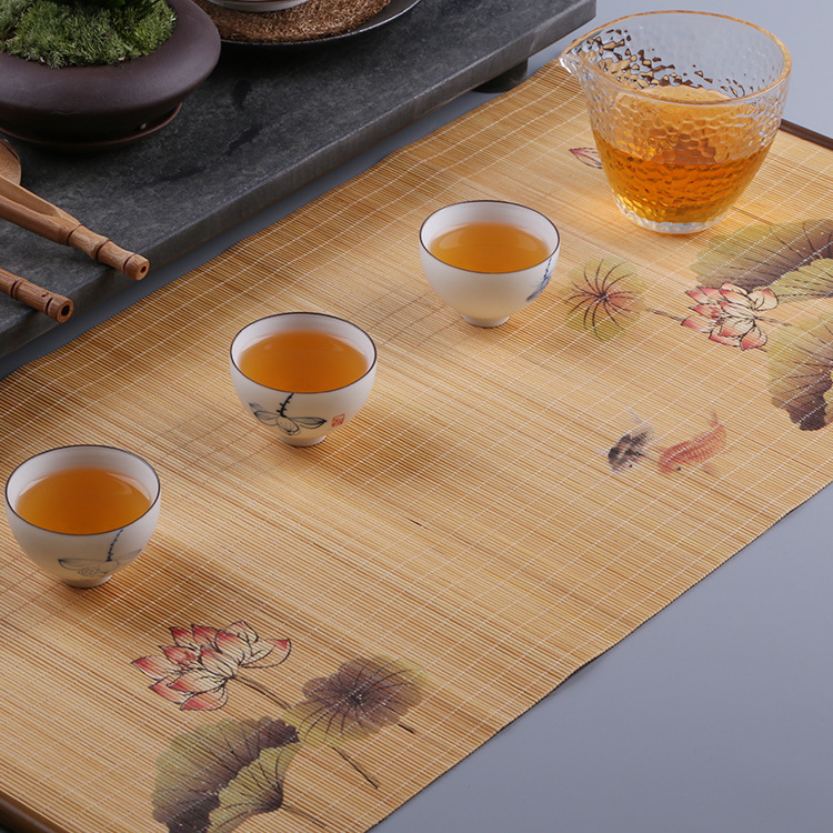 Tấm lót trà tre hoa văn 30cm x 60cm - Tấm lót trà dùng để uống trà - Chiếu trúc cách nhiệt Bàn tre