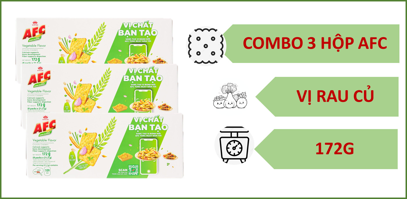 Combo 3 hộp bánh afc vị rau củ 172g