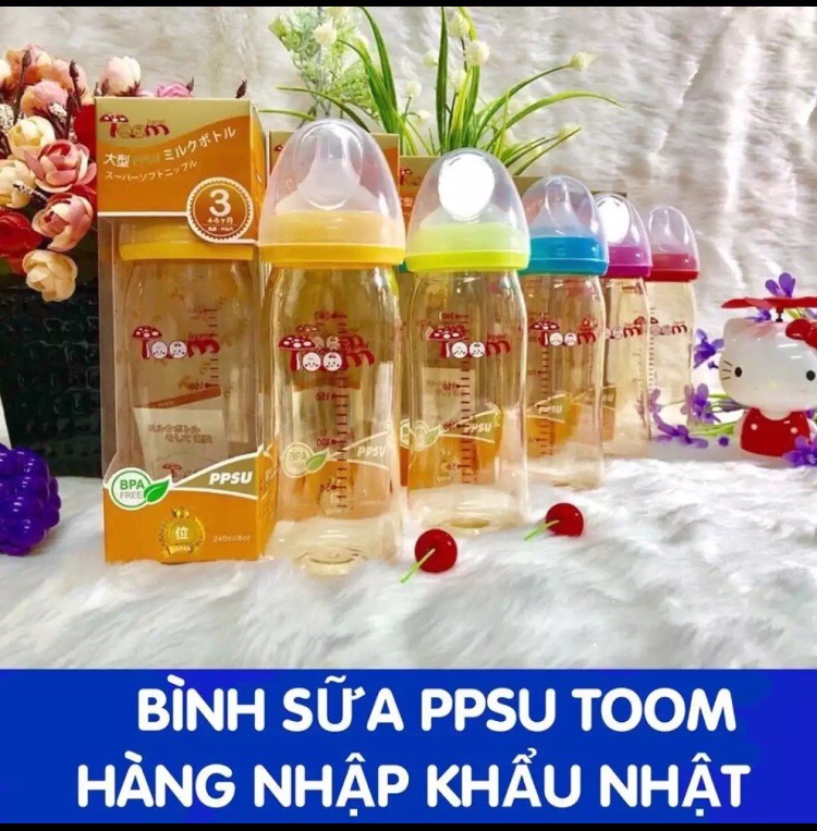 Bình Sữa TOOM PPSU Cổ Rộng 80ml/ 160ml / 240ml - tặng 1 núm ty