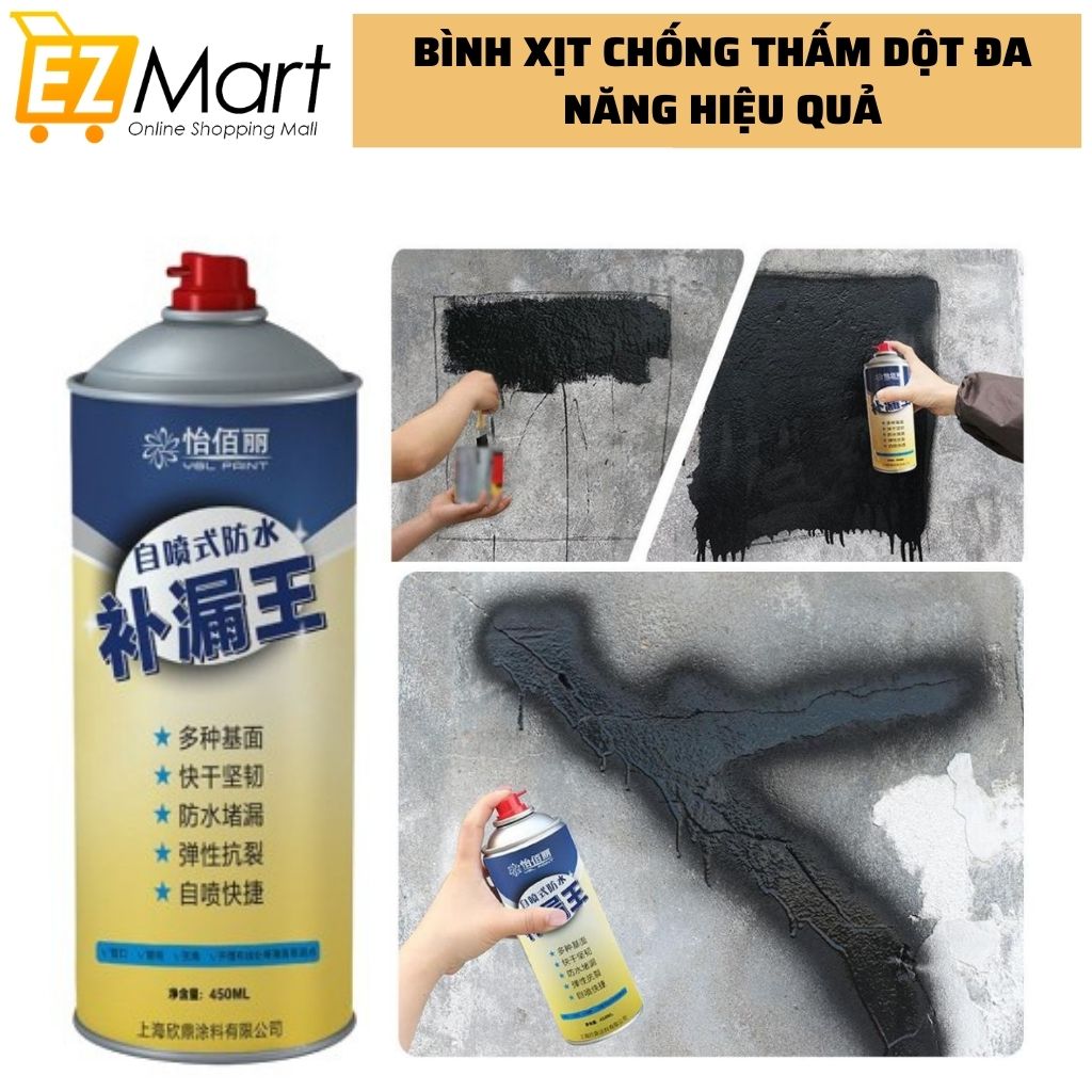 Bình xịt chống thấm đa năng - Sơn xịt chống thấm dột Waterproof Spray Polyurethane 450ml - lọ sơn xịt chống thấm dột - Bình xịt chống thấm - binh xịt chống thấm tường nhà - Center shop
