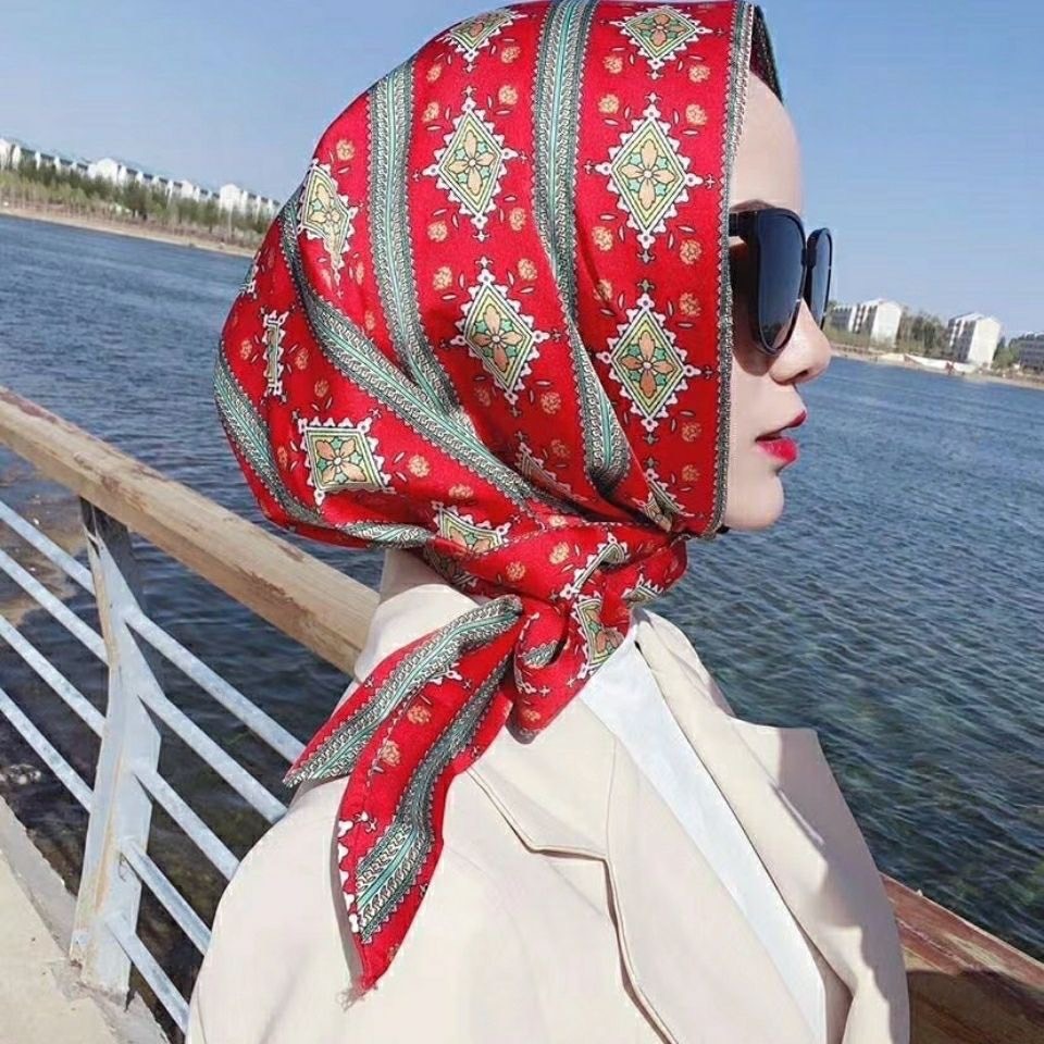 Khăn trùm đầu chống nắng vải lụa satin - Khăn choàng đa năng phong cách trẻ trung cho nữ - 5