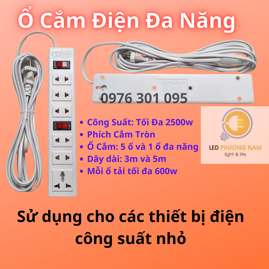 Ổ Cắm Điện Đa Năng 6 Lỗ Có Dây