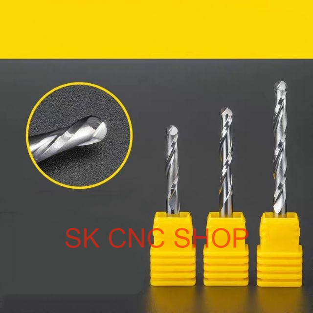Mũi dao CNC 2 ME CẦU xoắn -  ĐẦU CẦU - 3.175MM 4MM 6MM - GỖ - MICA - SK CNC SHOP