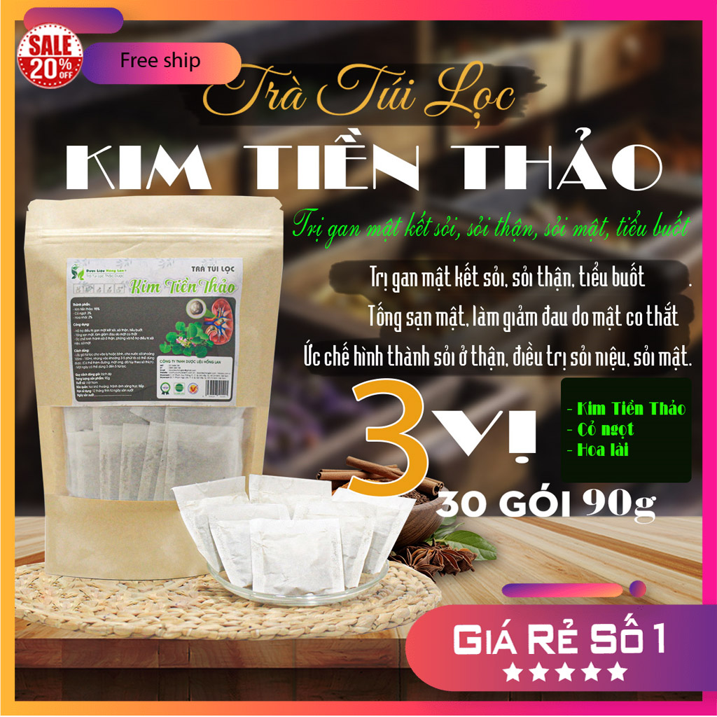 Trà túi lọc kim tiền thảo 90g (30góix3g) Hỗ trợ điều trị gan mật kết sỏi, sỏi thận, tiểu buốt, điều trị sỏi niệu, sỏi mật,...