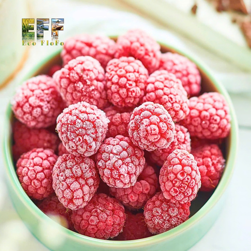 1 Thùng 1Kg Mâm Xôi Đỏ Nguyên Quả Cấp Đông IQF Tỷ Lệ Vỡ 0% Eco FloFo (Chỉ Bán Hàng Loại A+ Được Tuyển Chọn Để Xuất Khẩu)