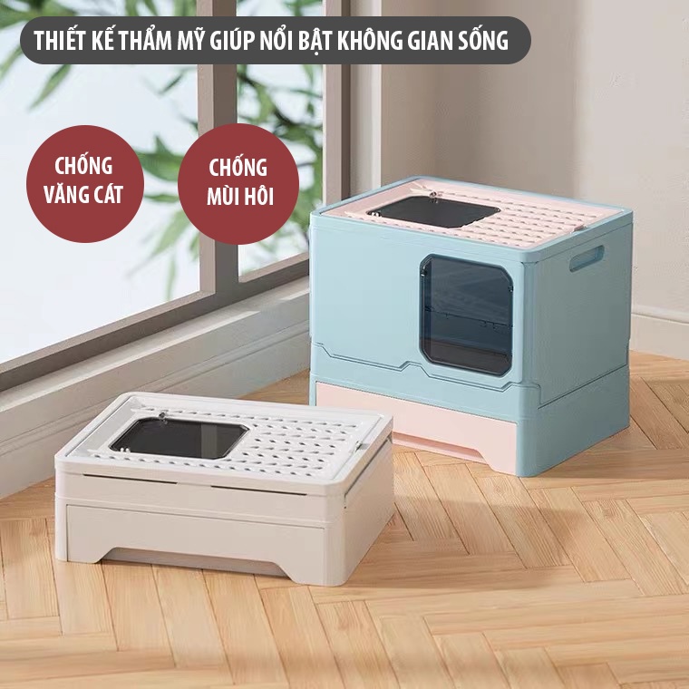 Khay vệ sinh cho mèo có ngăn kéo thông minh, nhà vệ sinh cho mèo 2 cửa chống mùi, chống văng cát