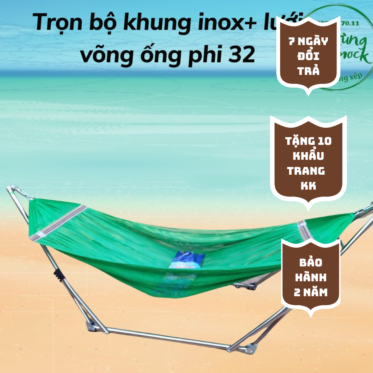 Trọn bộ khung võng xếp inox cao cấp Tặng kèm lưới võng 2 lớp khổ rộng. Bảo hành 2 năm cho khung võng