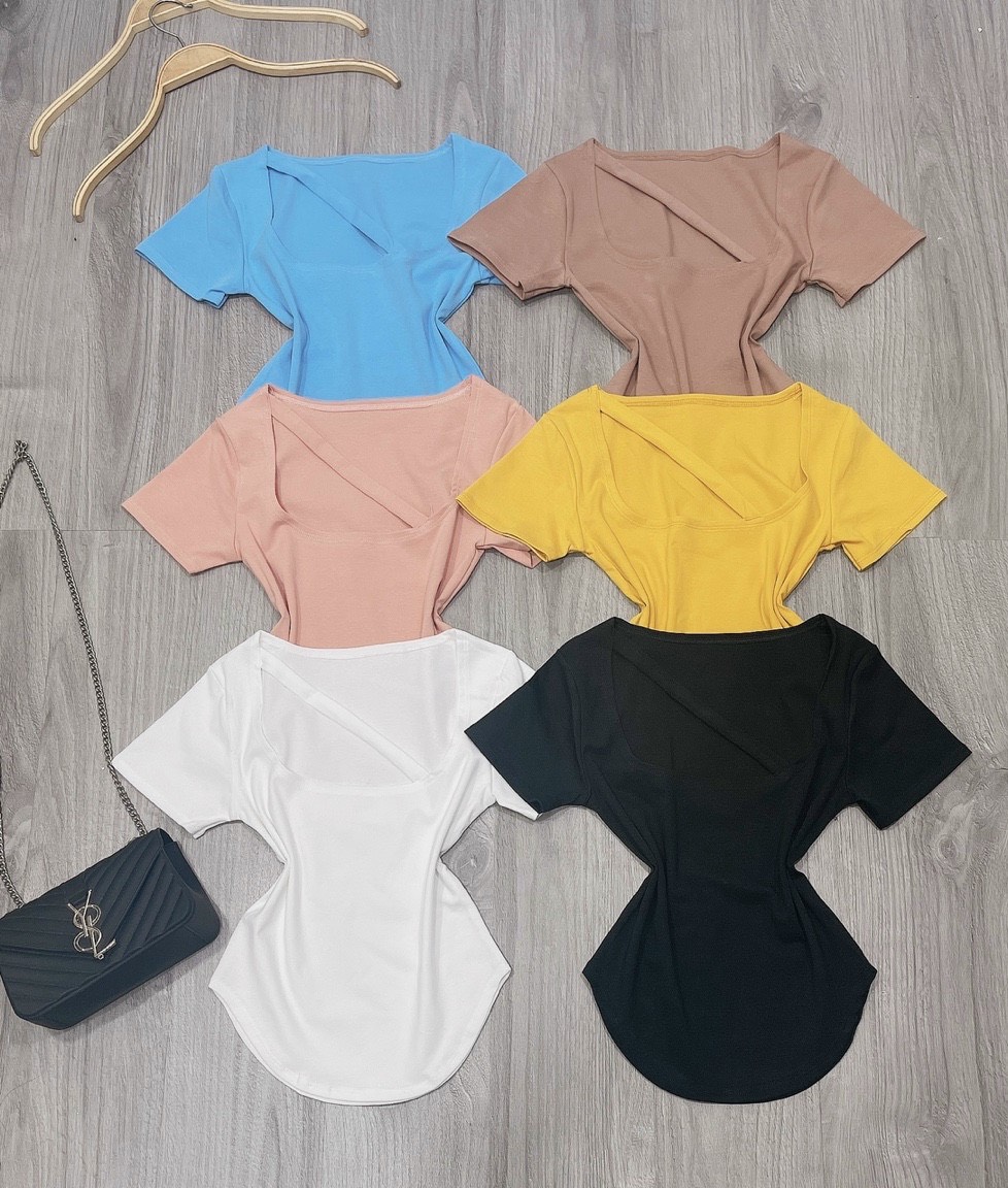 Áo kiểu tay ngắn cổ vuông vạt bầu 1 dây chéo ngực cực xinh , chất thun bozip mềm mịn