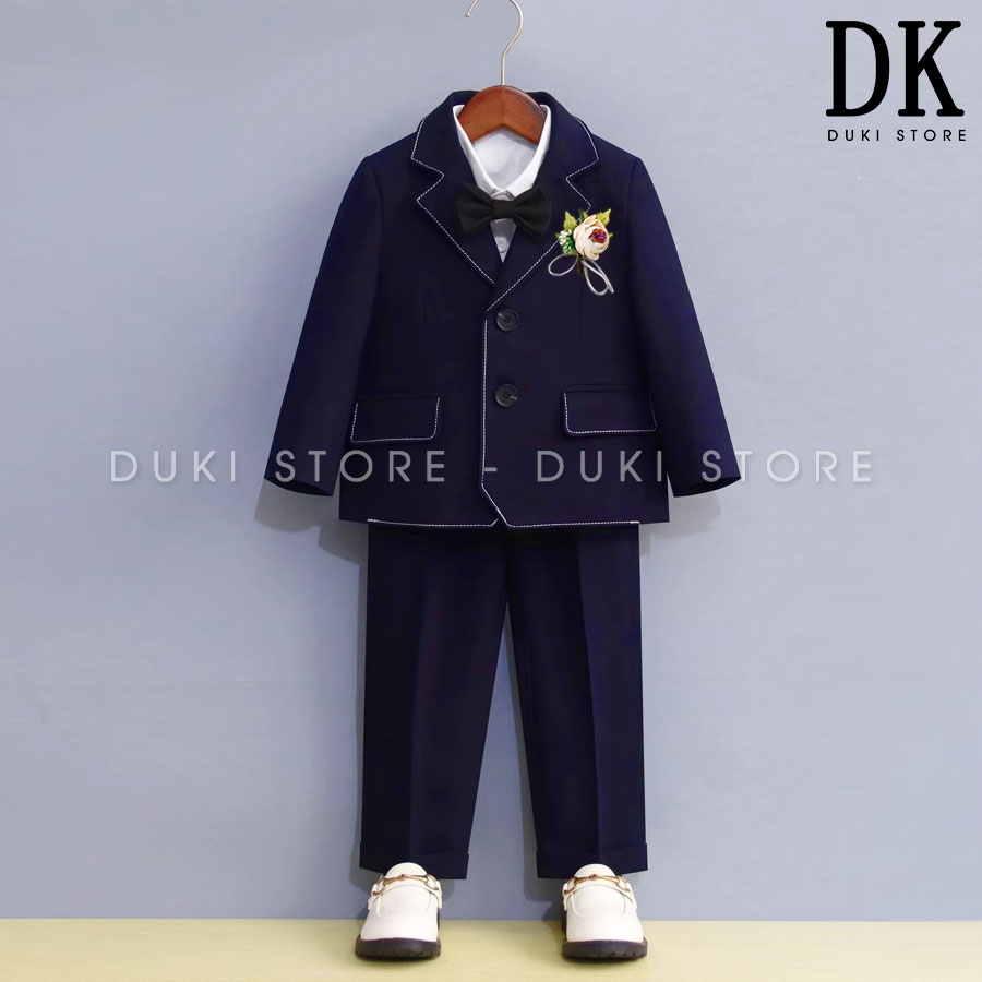 Bộ vest cho bé trai màu xanh than 2 cúc đẹp dkt0040 - duki store