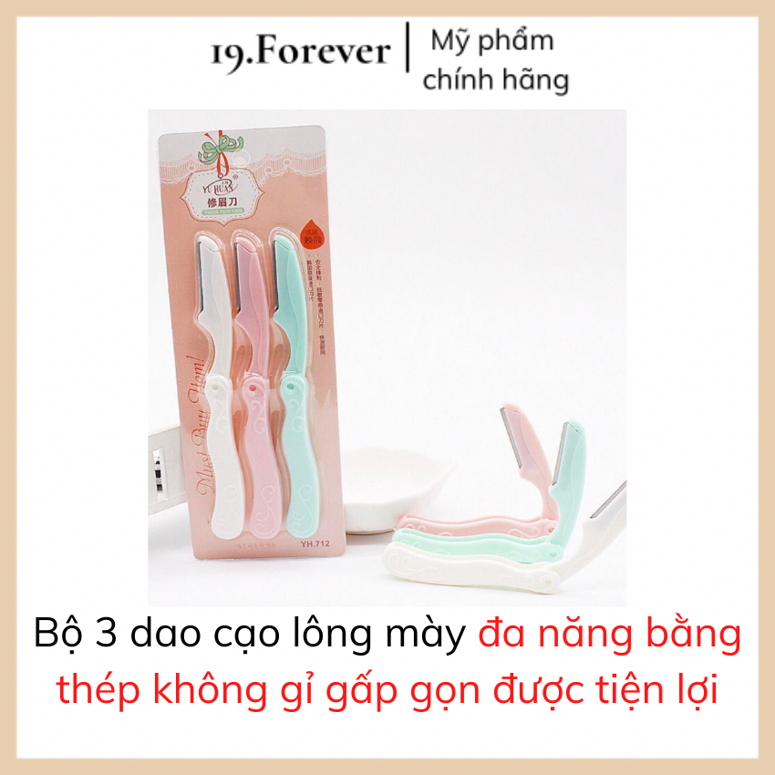 Bộ 3 Dao Cạo Lông Mày Đa Năng Bằng Thép Không Gỉ Gấp Gọn Được Tiện Lợi, Dễ Dàng Định Hình Lông Mày, Lưỡi Dao Có Thể Tháo Rời [MỸ PHẨM AUTH + QUÀ TẶNG + FREESHIP] 19.Forever
