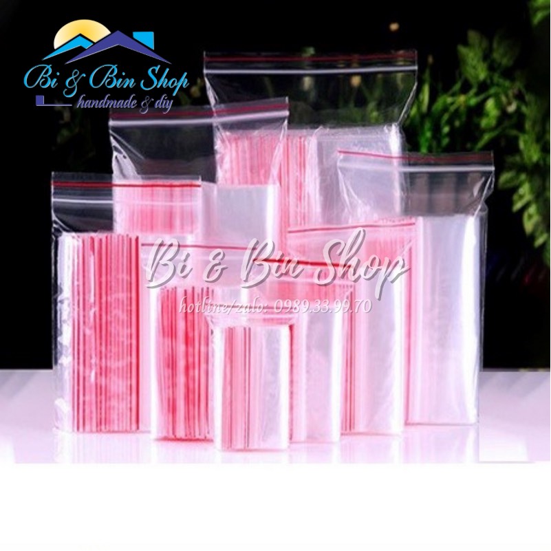 100 cái túi zip / ziplock chỉ đỏ dẻo dày nhiều kích cỡ đa dạng thông dụng