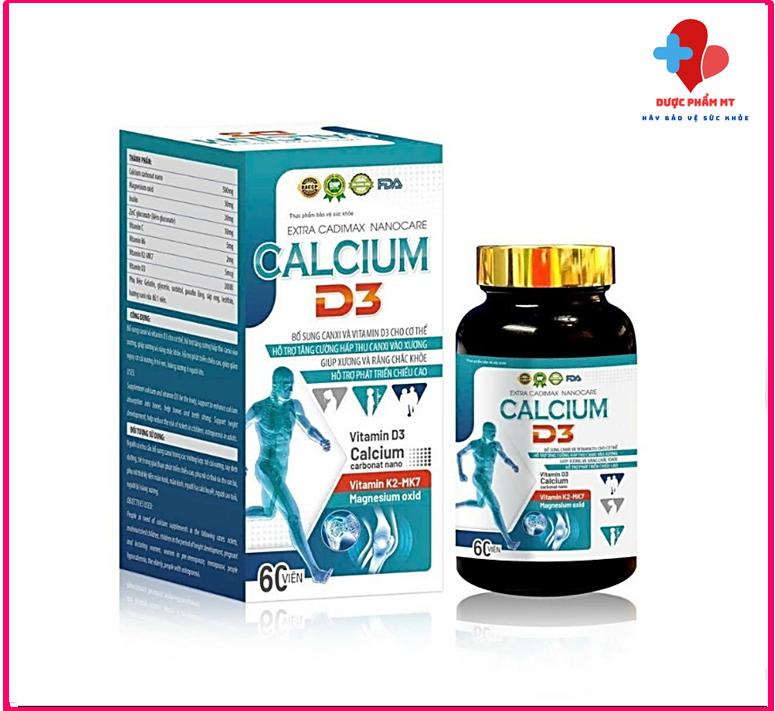 Viên Uống Tăng Chiều cao Extra Cadimax Nano Care Calcium D3,K2MK7 , Bổ Sung Canxi ,D3, giúp Phát triển xương, Chiều cao , còi xương trẻ nhỏ,giảm loãng xương người lớn, phụ nữ có thai ,cho con bú,, hộp 60V