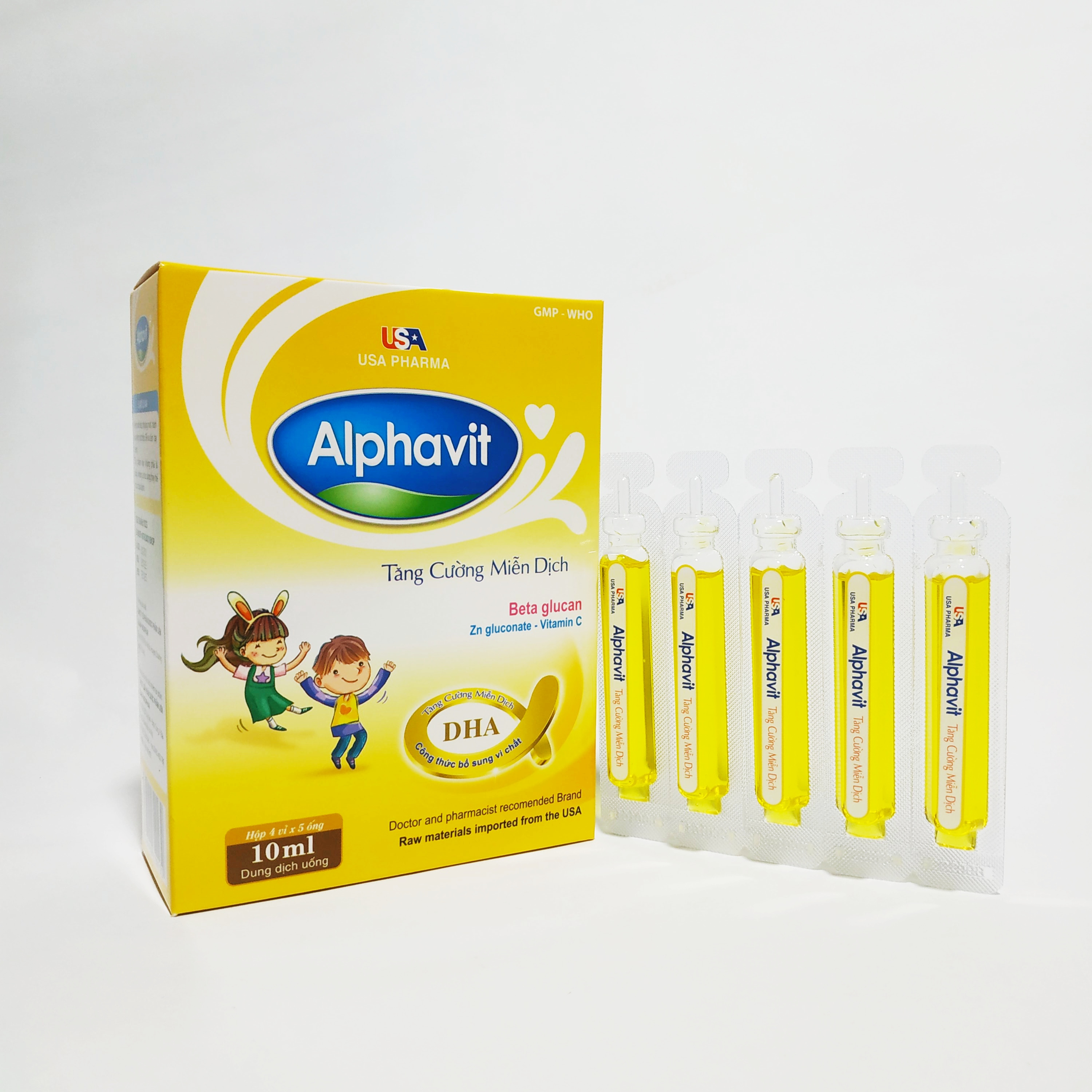 Siro alphavit tăng cường miễn dịch - giúp tăng sức đề kháng cho cơ thể - bổ sung vitamin c, kẽm, thymomodulin - hộp 20 ống nhựa bẻ ngọt thơm dễ uống