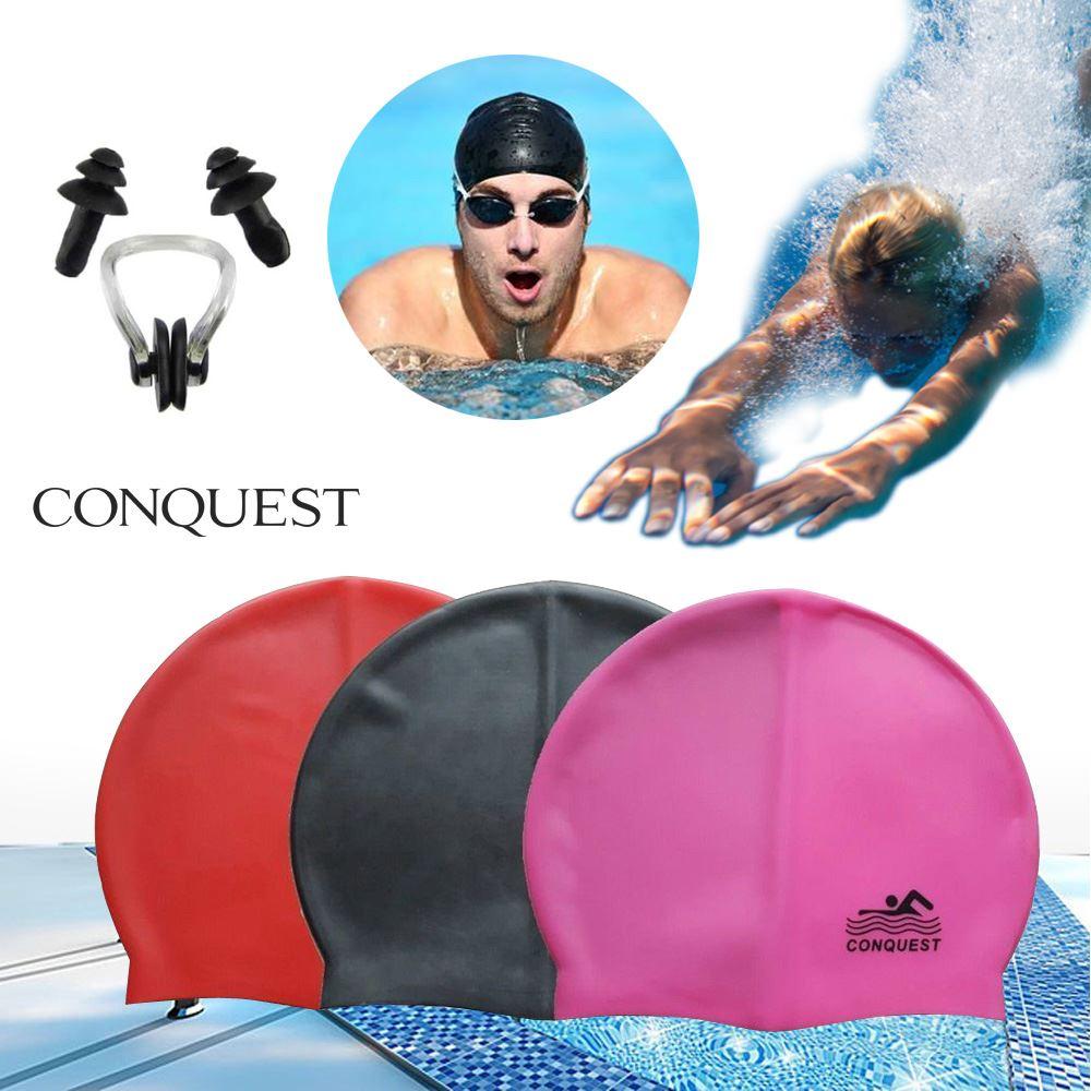 [HCM]Mũ Bơi Cao Cấp Conquest – Mũ Bơi Chống Nước Đạt Chuẩn – Mũ Bơi Người Lớn Trùm Tai Mềm Mại Đàn Hồi - Hồng Đậm