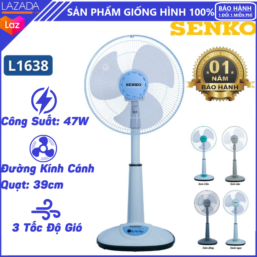 Quạt điện - quạt cây senko l1638 - chính hãng, 100% lõi đồng, công suất 47w, bảo hành 1 năm
