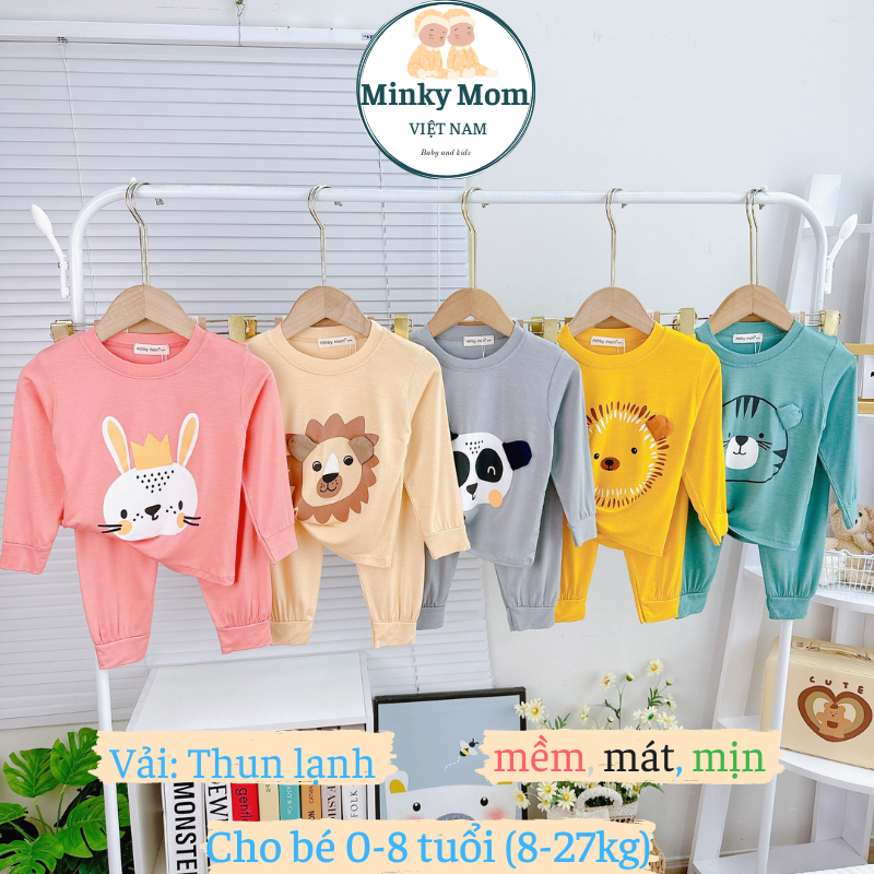 Bộ Quần Áo Trẻ Em Dài Tay Hiệu Minky Mom Vải Thun Lạnh In Toàn Thân Phù Hợp Các Bé Trai Bé Gái 08 tuổi tương đương cao 80130cm cho bé mặc ngủ máy lạnh mùa thu TDIN104