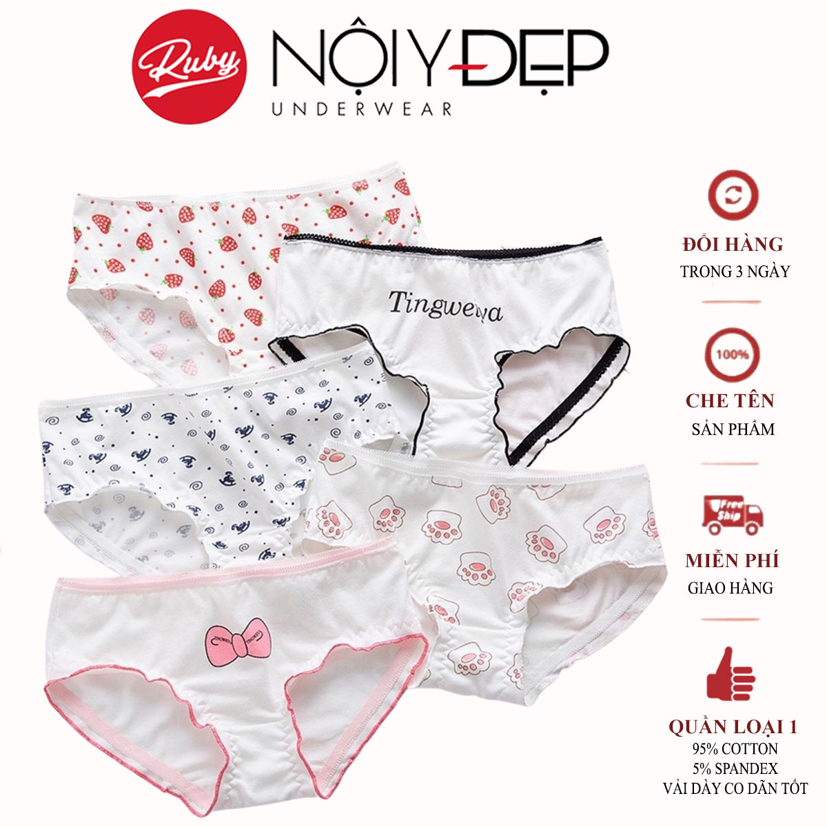 Quần lót nữ đẹp chất liệu cotton co dãn tốt, quần cao cấp nâng mông in hoạ tiết đáng yêu dễ thương đọ thun dãn tốt cho cảm giác quần mặc vào ôm khít cơ thể QL07