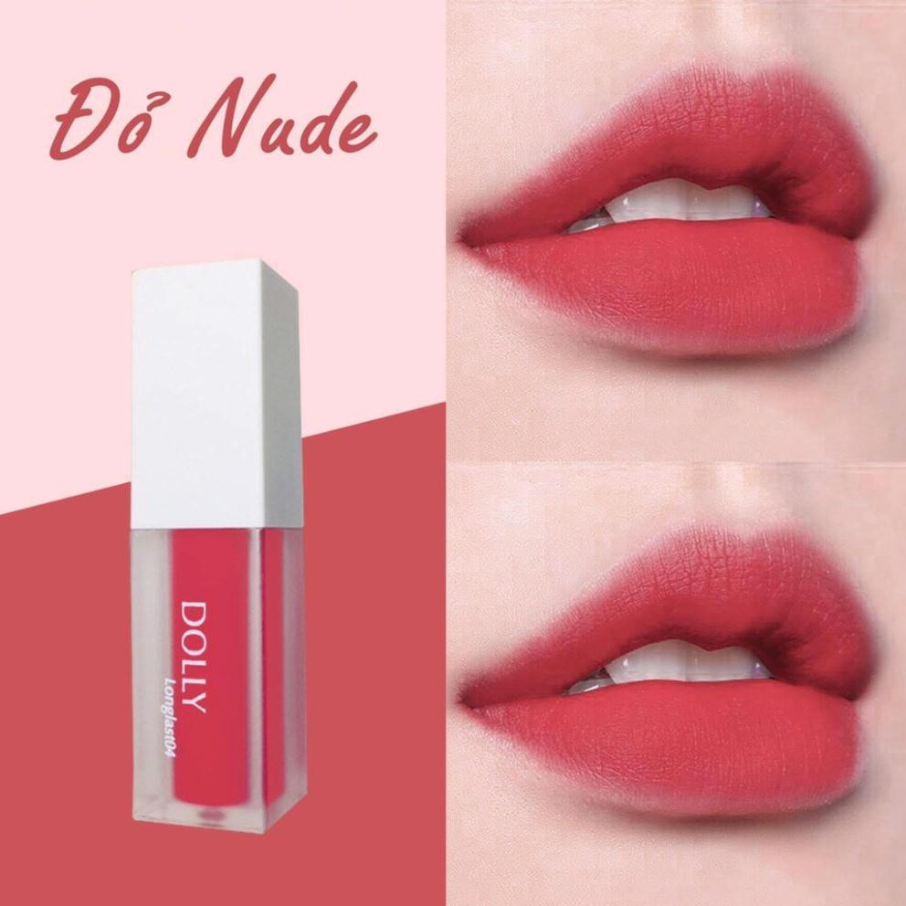 Dolly longlast04! đỏ nude - son kem lì dolly không chì đỏ nude tách set