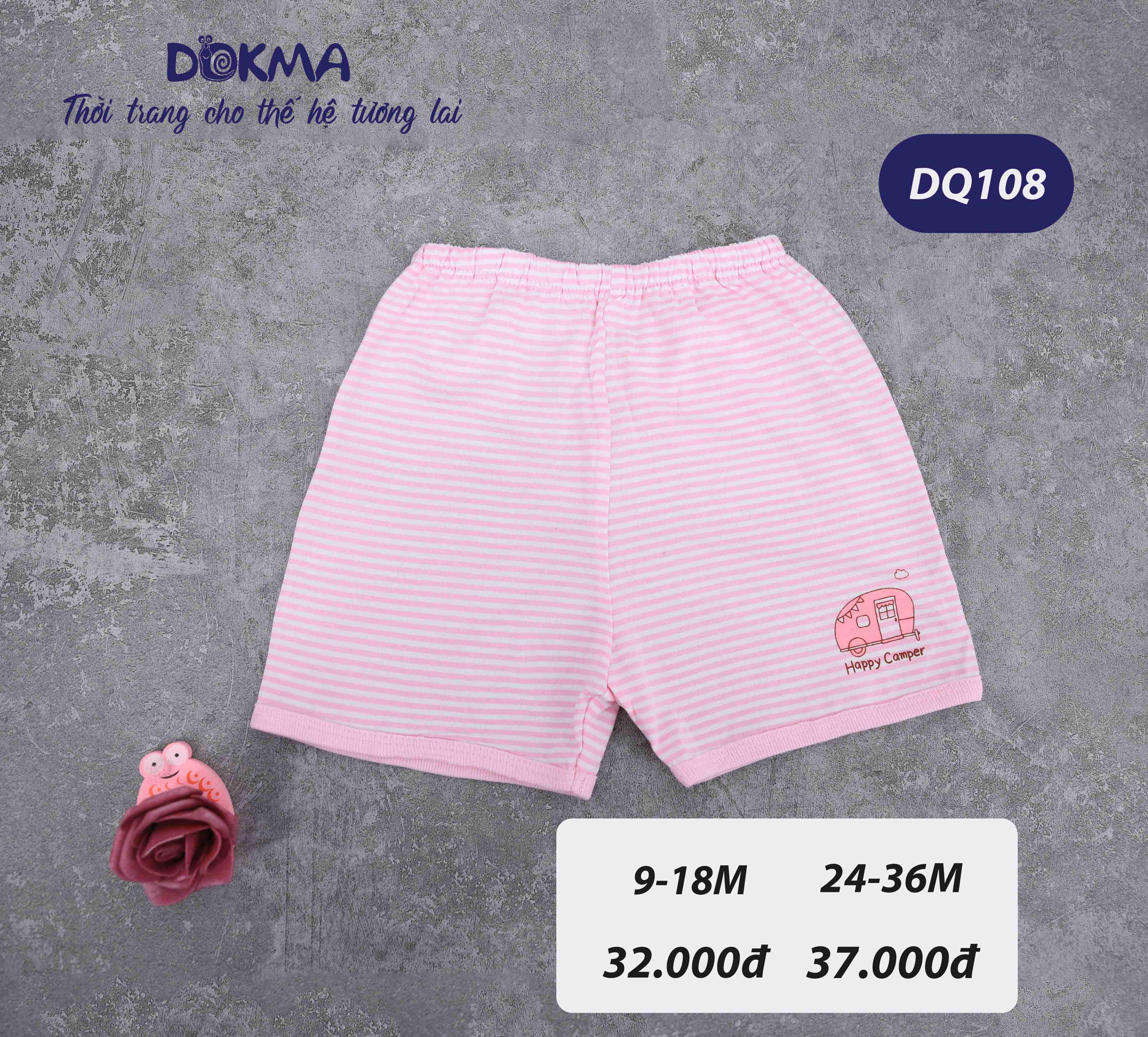 DQ108N Quần đùi sơ sinh kẻ viền DOKMA ( 9-36M) dành cho các bé từ 8kg đến 13kg