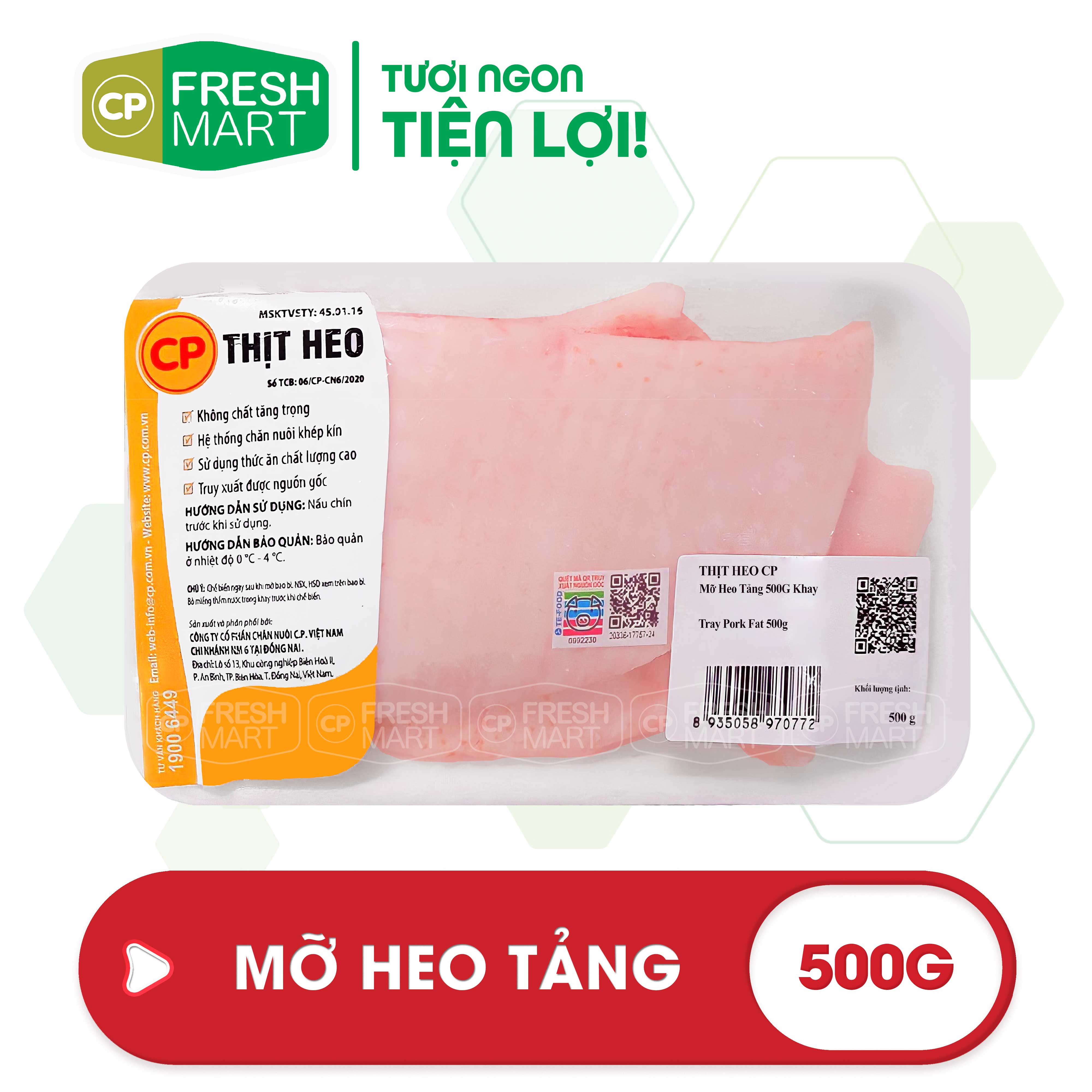 Mỡ heo tảng cp 500g - thịt heo cp foods - tươi ngon tiện lợi - cp fresh mart