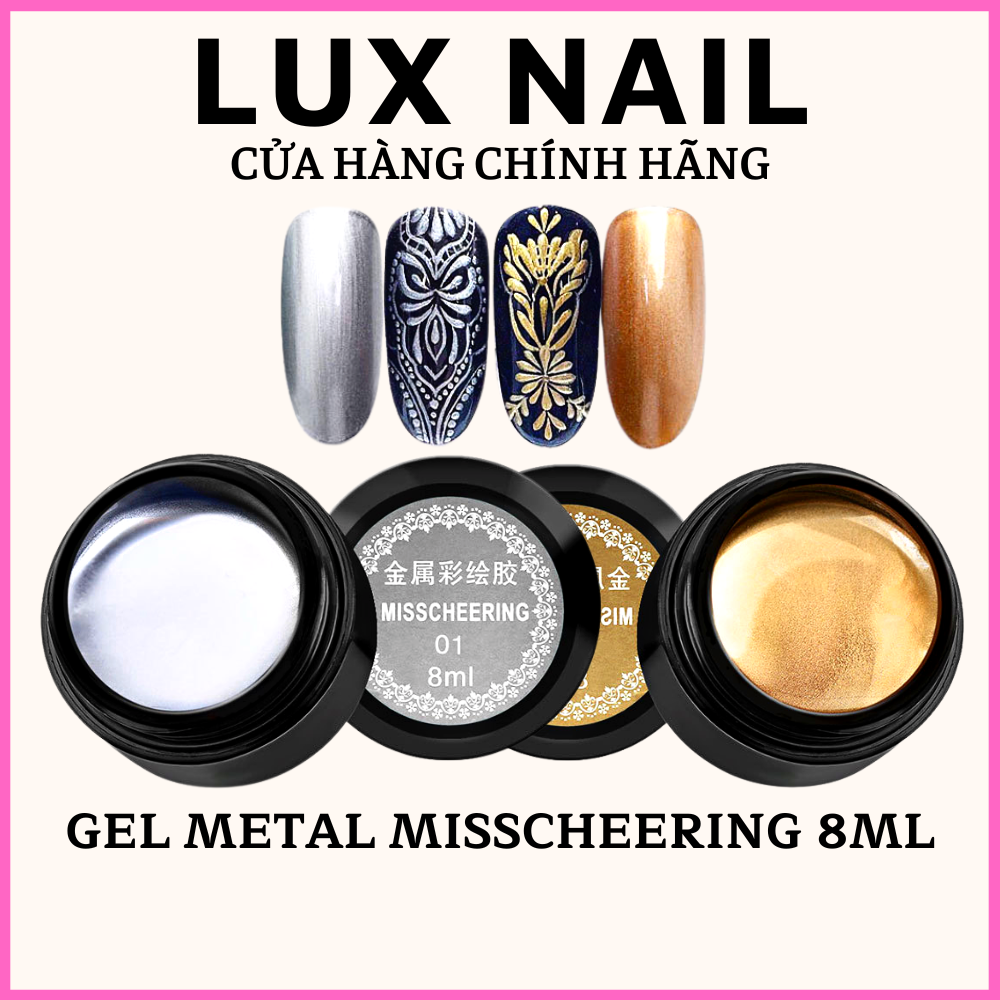 Gel metal vẽ nail vân nổi Misscheering 8ml màu vàng bạc, gel vẽ móng metan Luxnail tạo viền trang trí móng cao cấp
