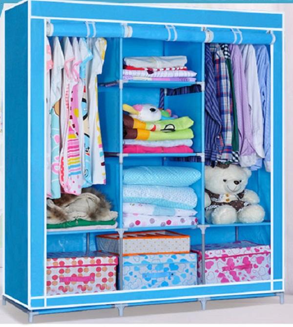 Tủ vải đựng quần áo 3 buồng 8 ngăn, Tủ vải quần áo cao cấp kiểu dáng hiện đại 3 buồng 8 ngăn (Được chọn màu)