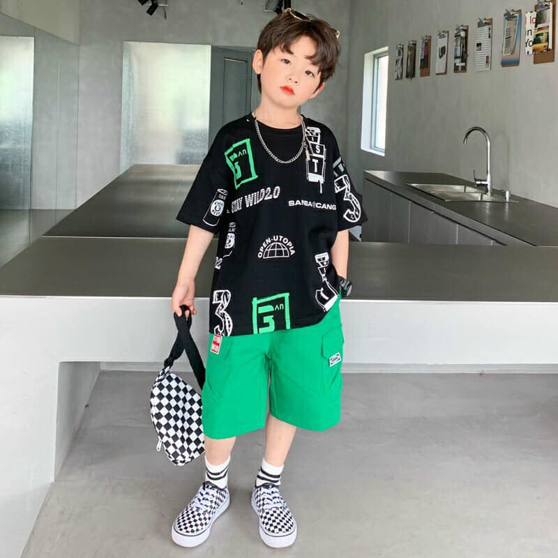 Bộ thun bé trai hiphop size nhí