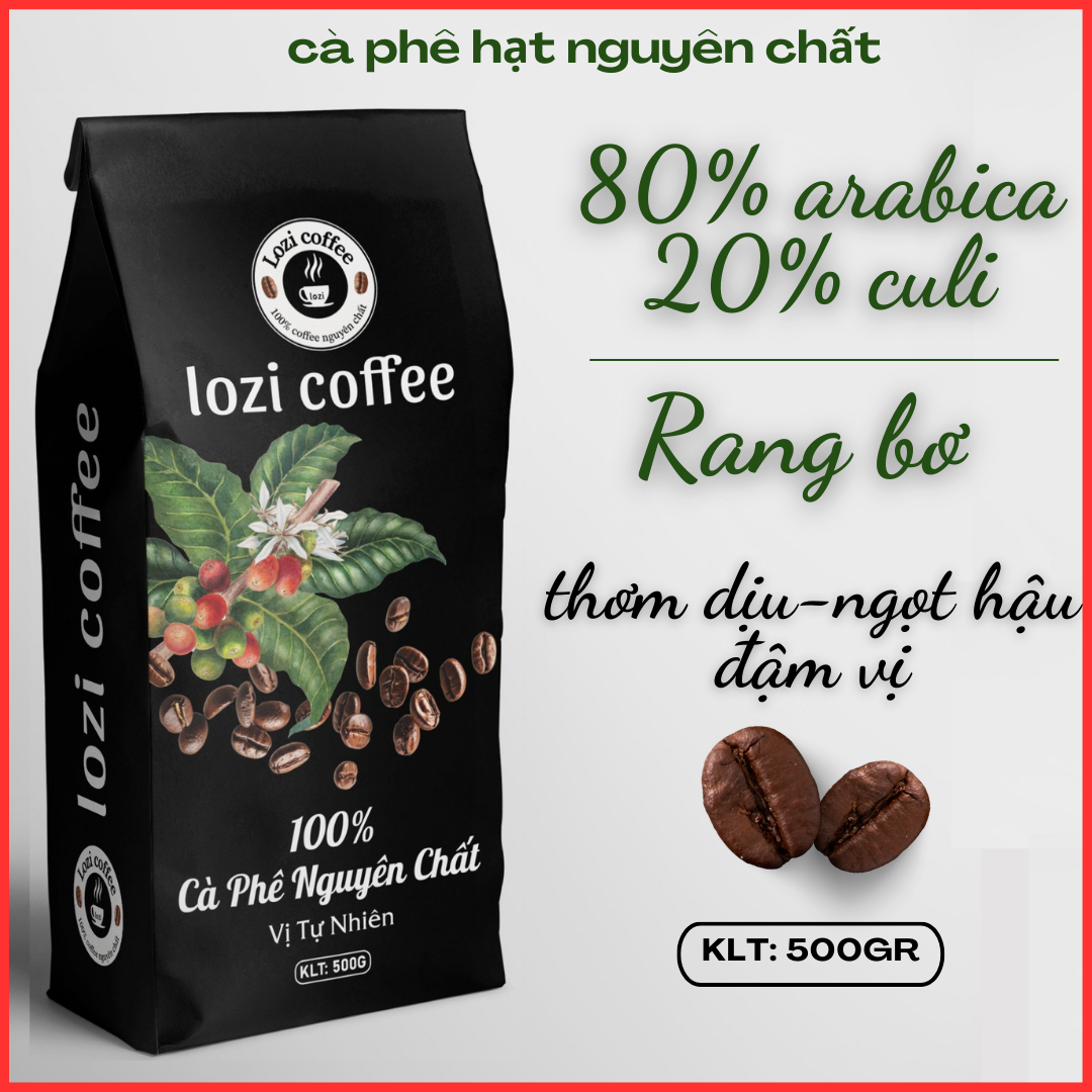 500g Cà phê hạt rang bơ (MIX: 80%arabica & 20% culi) thơm ngon hậu vị 500g/ 1 bịch