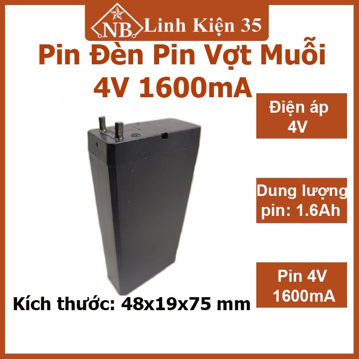 Pin đèn, pin vợt muỗi 4v 1600ma 48x19x75mm