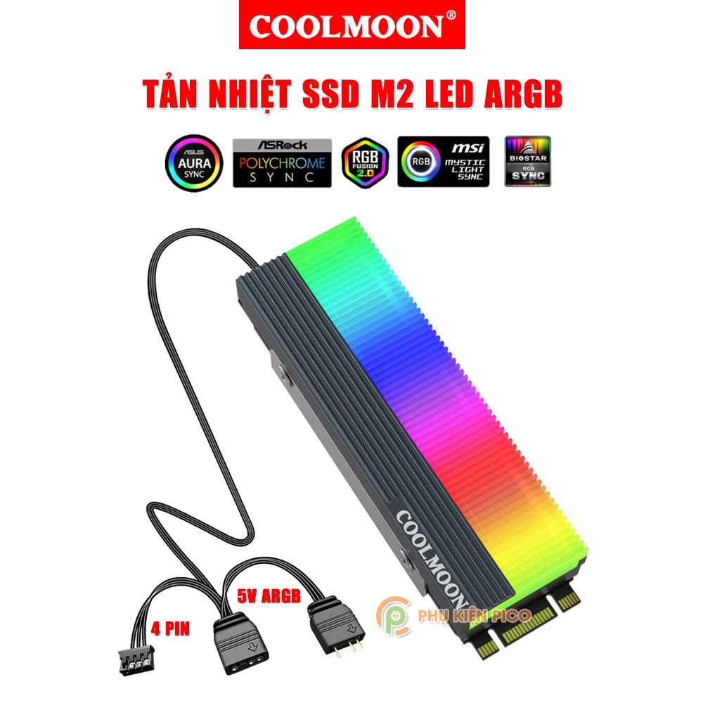 Ốp tản nhiệt ssd m2 led argb tản nhiệt ssd m2 nvme m.2 2280 cao cấp coolmoon a-rgb
