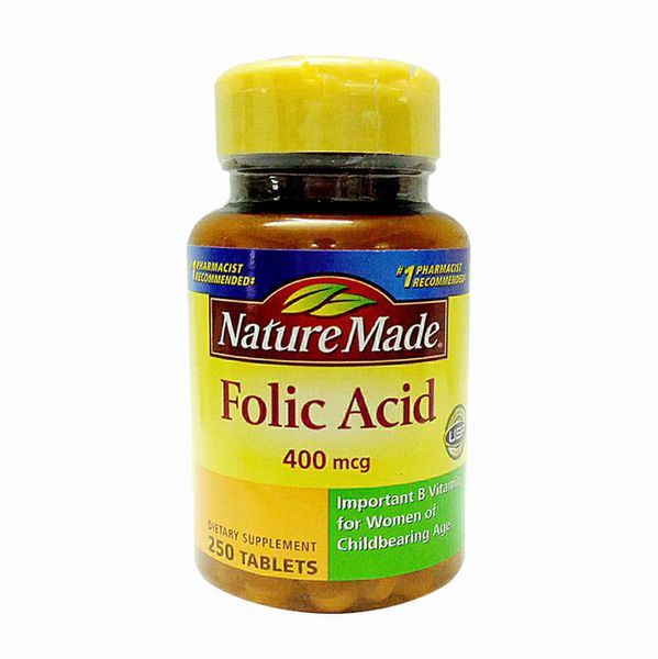 Viên uống bổ sung Folic Acid 400mcg Nature Made 250 viên của Mỹ