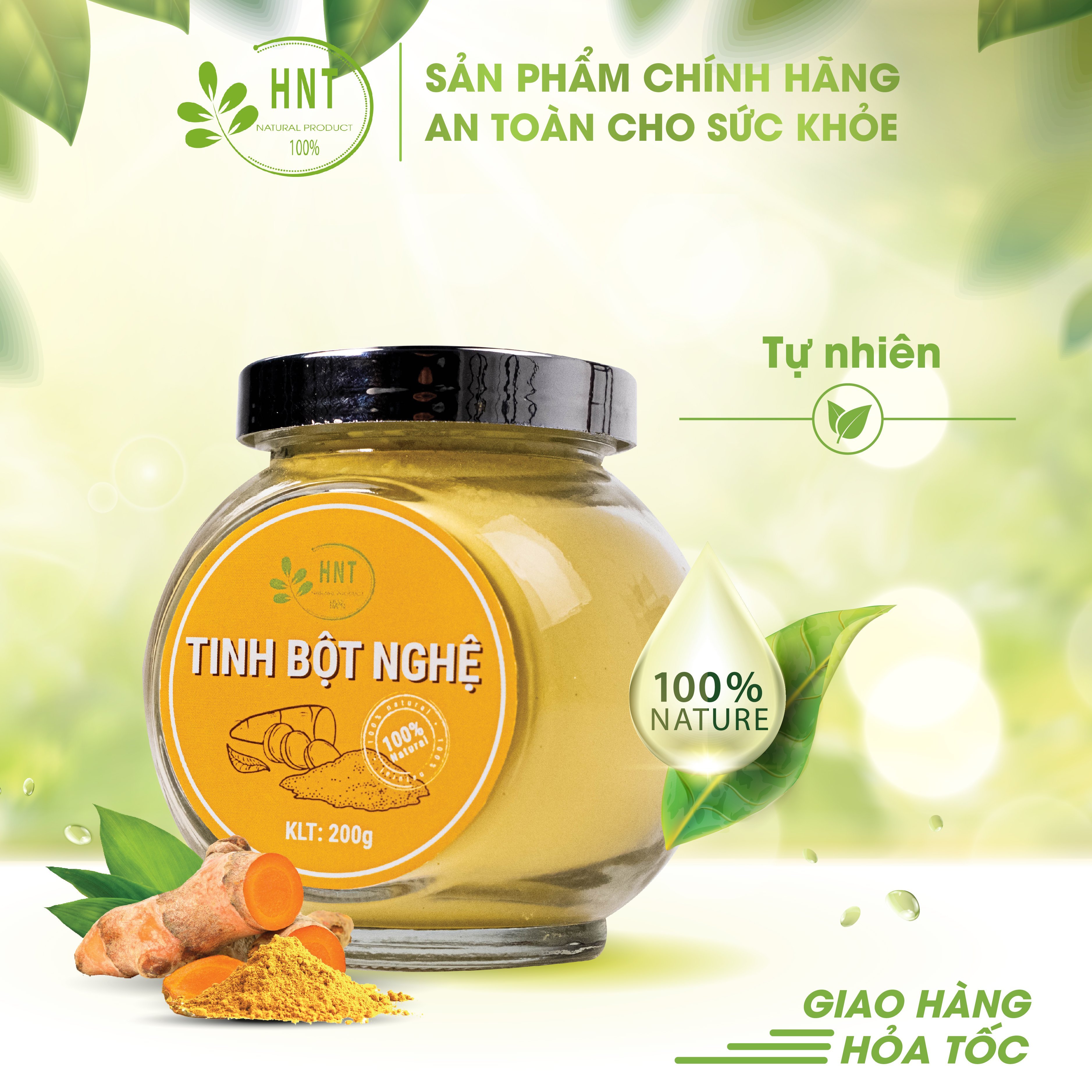 Tinh bột nghệ Nano Curcumin, Đau dạ dày, Phụ nữ sau sinh, Đắp mặt, uống - HNT NATURAL PRODUCT TBN200