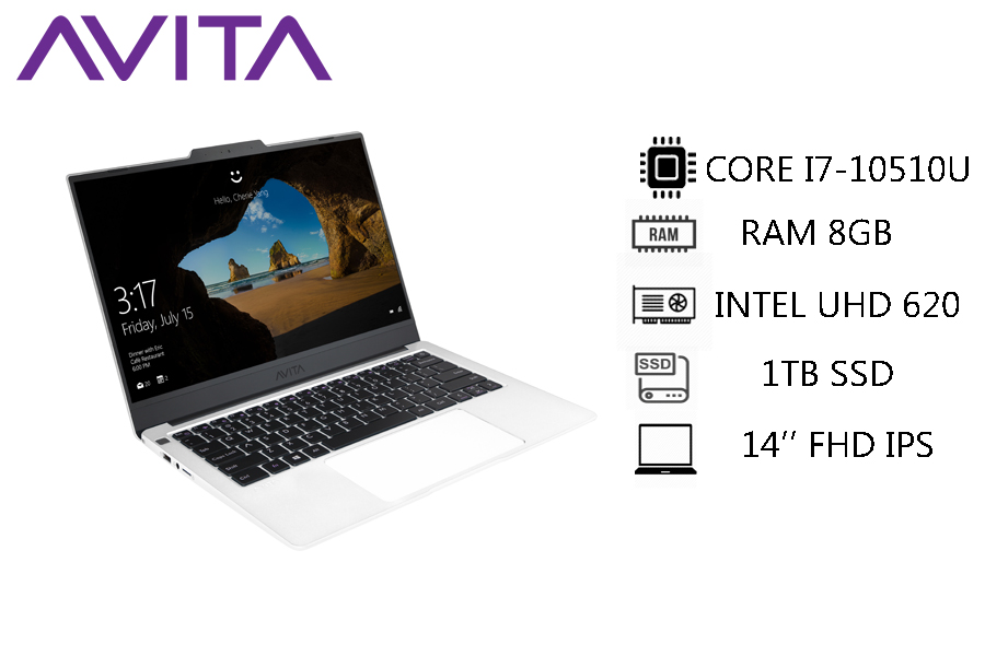 [Trả góp 0%]AVITA LIBER V 14" Pearl White with Backpack - Intel Core i7-10510U/ RAM 8GB / SSD 1TB/ Win 10 Home - Bảo hành 18 tháng - Tặng Balo - Hàng chính hãng