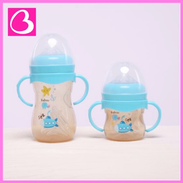 Bình sữa PPSU cổ rộng kèm tay cầm Babuu Baby Nhật Bản