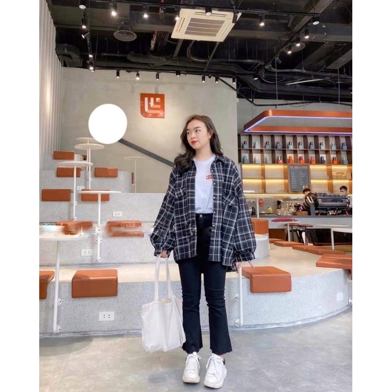 [SIÊU HÓT] Áo Sơ Mi Kẻ Ulzzang Tay Bồng Phông Cách Hàn Quốc ( Video cận chất)