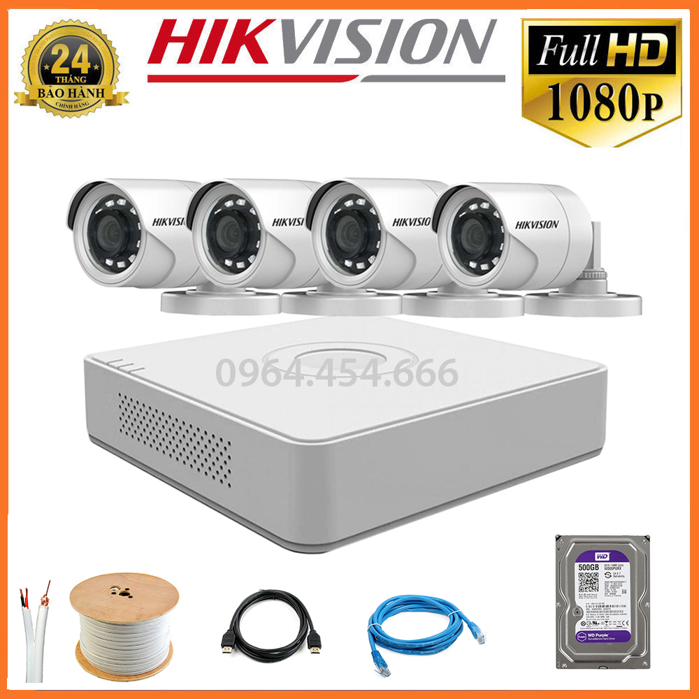 Bộ camera quan sát 4 mắt hikvision 2.0mp full hd - bộ camera giám sát hikvision đầy đủ phụ kiện lắp đặt