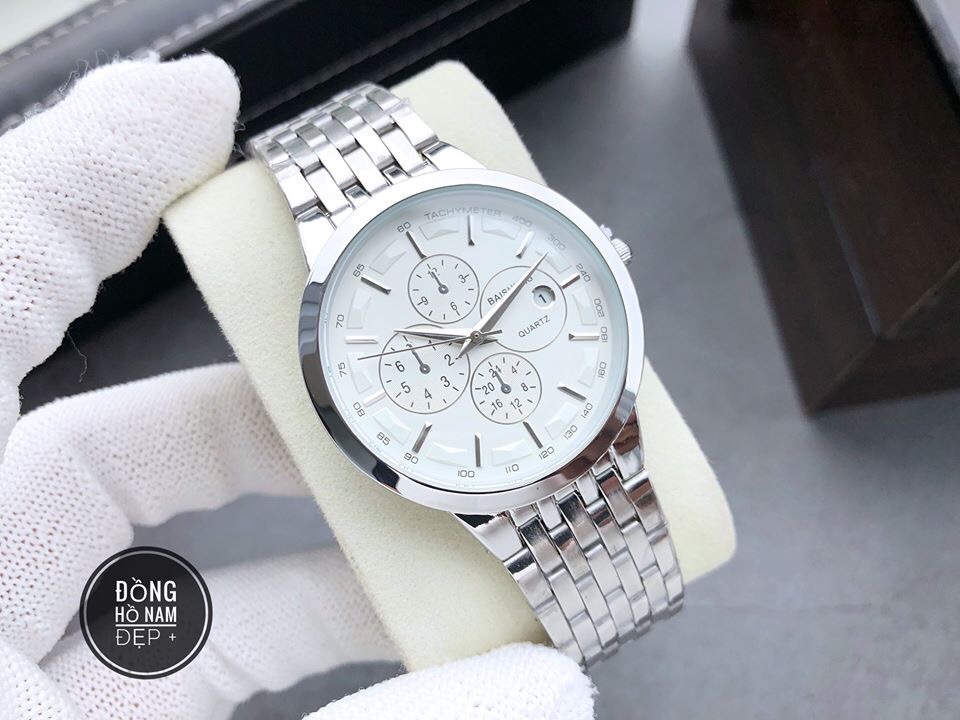 đồng hồ nam đẹp dây bạc mặt trắng BS04114 chống nước chống xước